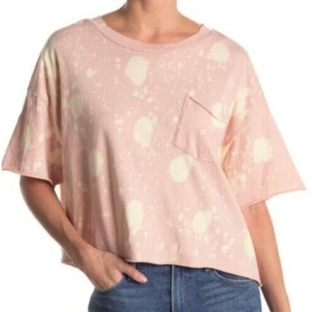 Abound Tie Dye Crop Cotton Knit Tee Shirt with Front Pocket Size Small Coral NWT